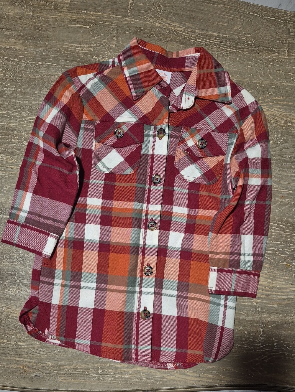 wonder nation Red and Orange Plaid Button-Down Shirt Dress